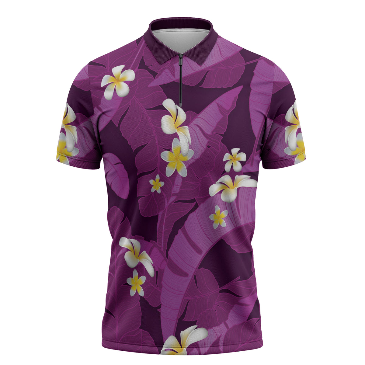 Purple Banana Leaf Hawaii Zipper Polo Shirt Lau Maia Plumeria Tropical Summer Vibes LT14 Purple - Polynesian Pride