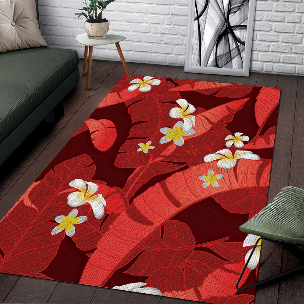 Red Banana Leaf Hawaii Area Rug Lau Maia Plumeria Tropical Summer Vibes