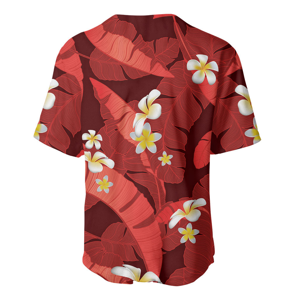 Red Banana Leaf Hawaii Baseball Jersey Lau Maia Plumeria Tropical Summer Vibes