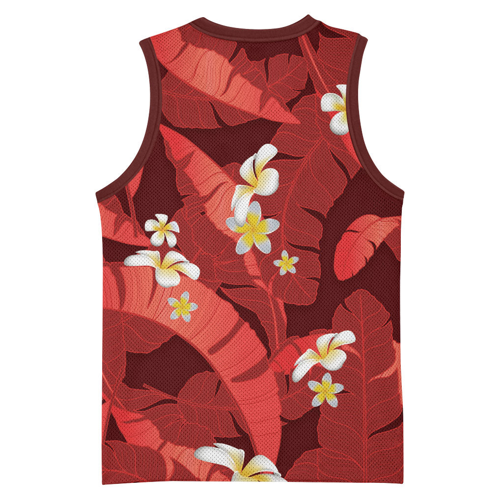 Red Banana Leaf Hawaii Basketball Jersey Lau Maia Plumeria Tropical Summer Vibes