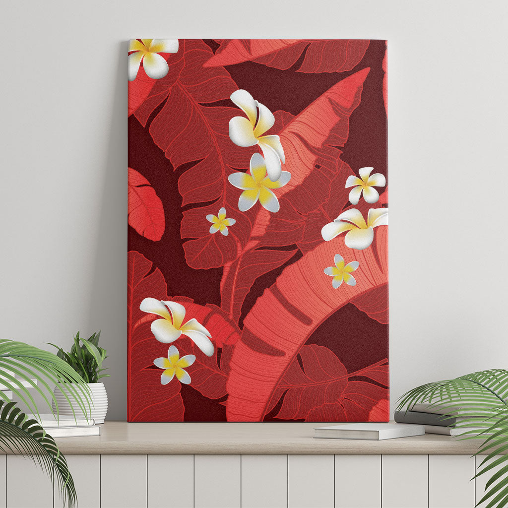 Red Banana Leaf Hawaii Canvas Wall Art Lau Maia Plumeria Tropical Summer Vibes