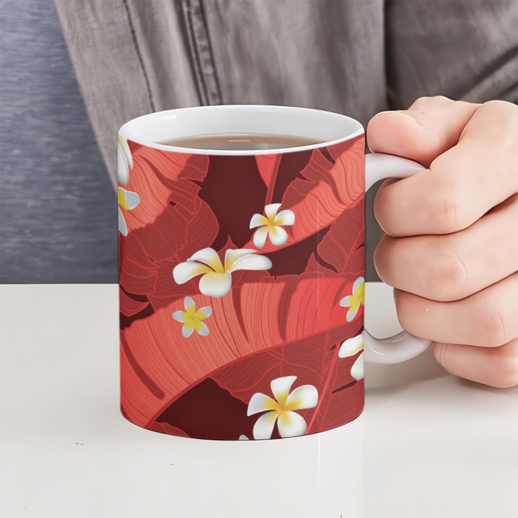 Red Banana Leaf Hawaii Ceramic Mug Lau Maia Plumeria Tropical Summer Vibes