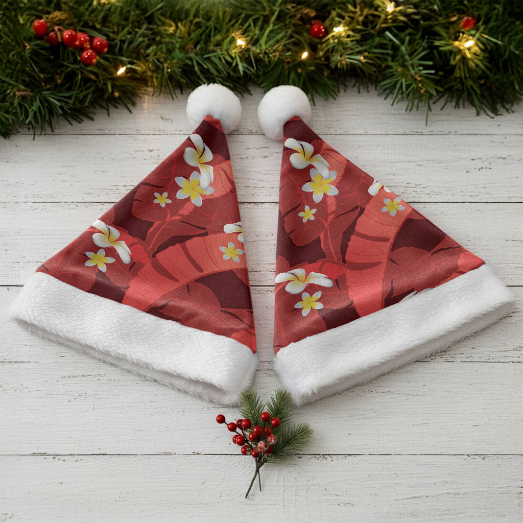 Red Banana Leaf Hawaii Christmas Santa Hat Lau Maia Plumeria Tropical Summer Vibes