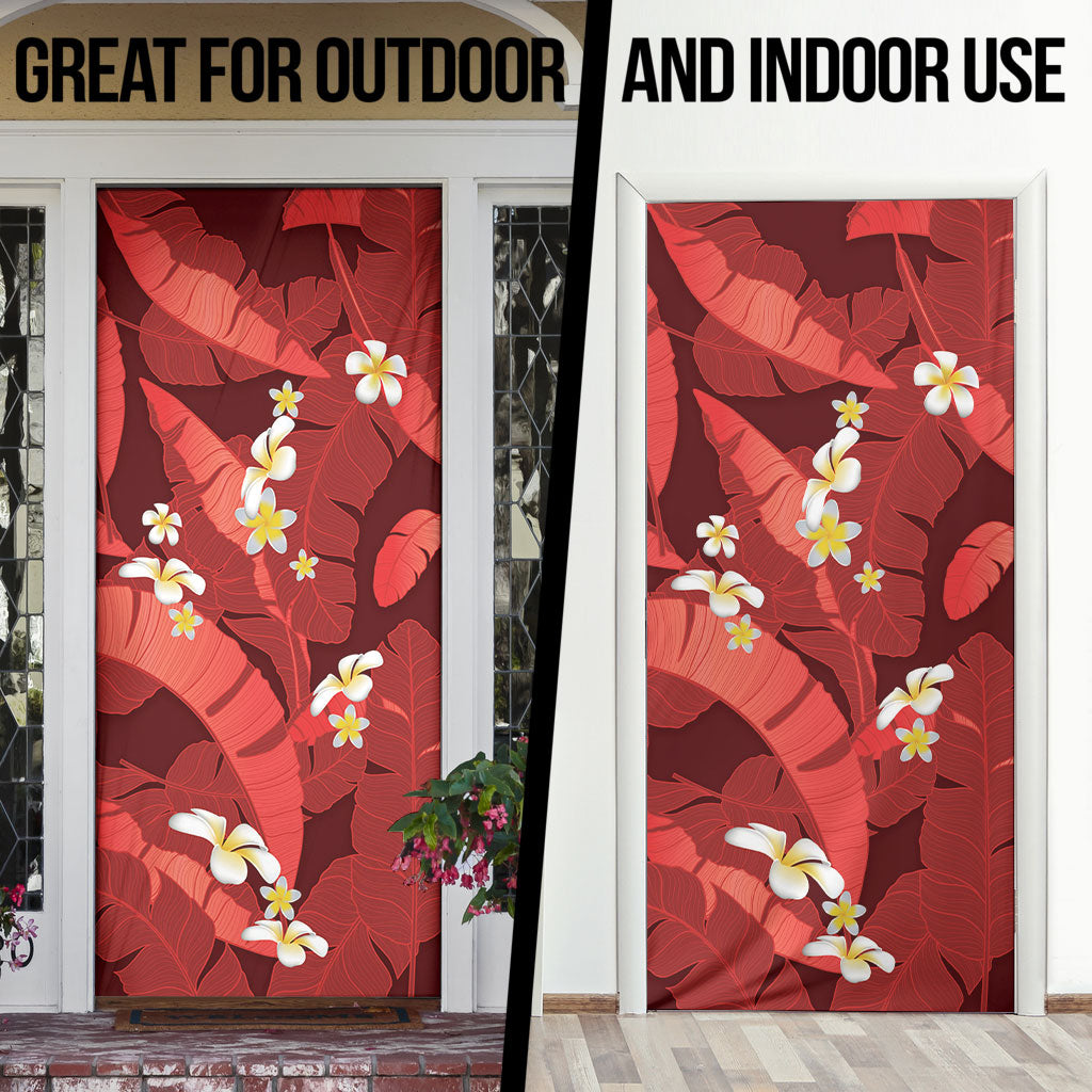 Red Banana Leaf Hawaii Door Cover Lau Maia Plumeria Tropical Summer Vibes
