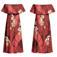 Red Banana Leaf Hawaii Family Matching Off Shoulder Maxi Dress and Hawaiian Shirt Lau Maia Plumeria Tropical Summer Vibes