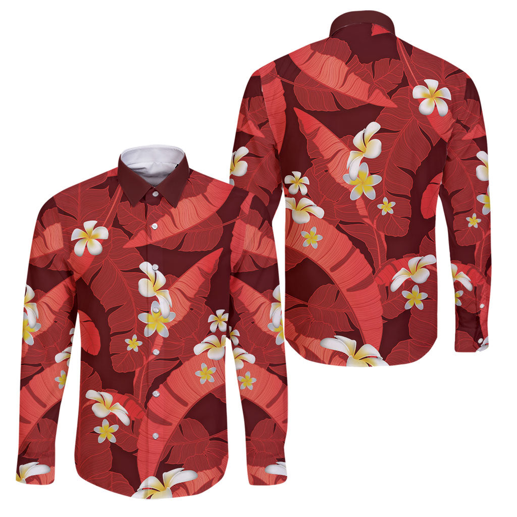 Red Banana Leaf Hawaii Family Matching Off Shoulder Maxi Dress and Hawaiian Shirt Lau Maia Plumeria Tropical Summer Vibes