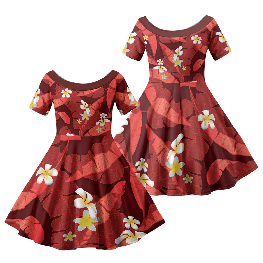 Red Banana Leaf Hawaii Family Matching Summer Maxi Dress and Hawaiian Shirt Lau Maia Plumeria Tropical Summer Vibes