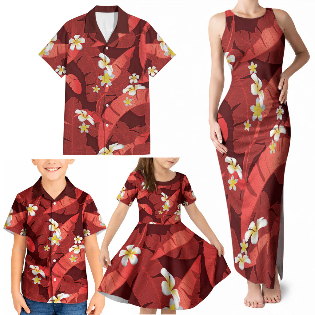 Red Banana Leaf Hawaii Family Matching Tank Maxi Dress and Hawaiian Shirt Lau Maia Plumeria Tropical Summer Vibes LT14 - Polynesian Pride
