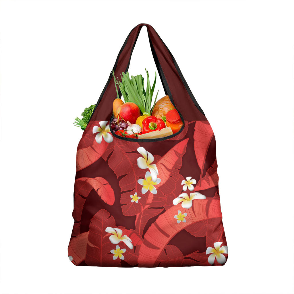 Red Banana Leaf Hawaii Grocery Bag Lau Maia Plumeria Tropical Summer Vibes