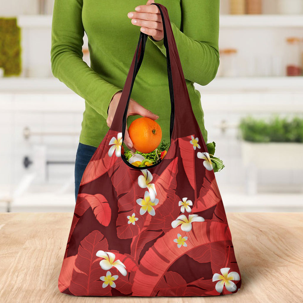 Red Banana Leaf Hawaii Grocery Bag Lau Maia Plumeria Tropical Summer Vibes