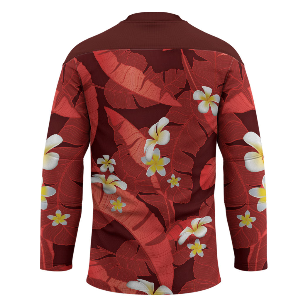 Red Banana Leaf Hawaii Hockey Jersey Lau Maia Plumeria Tropical Summer Vibes