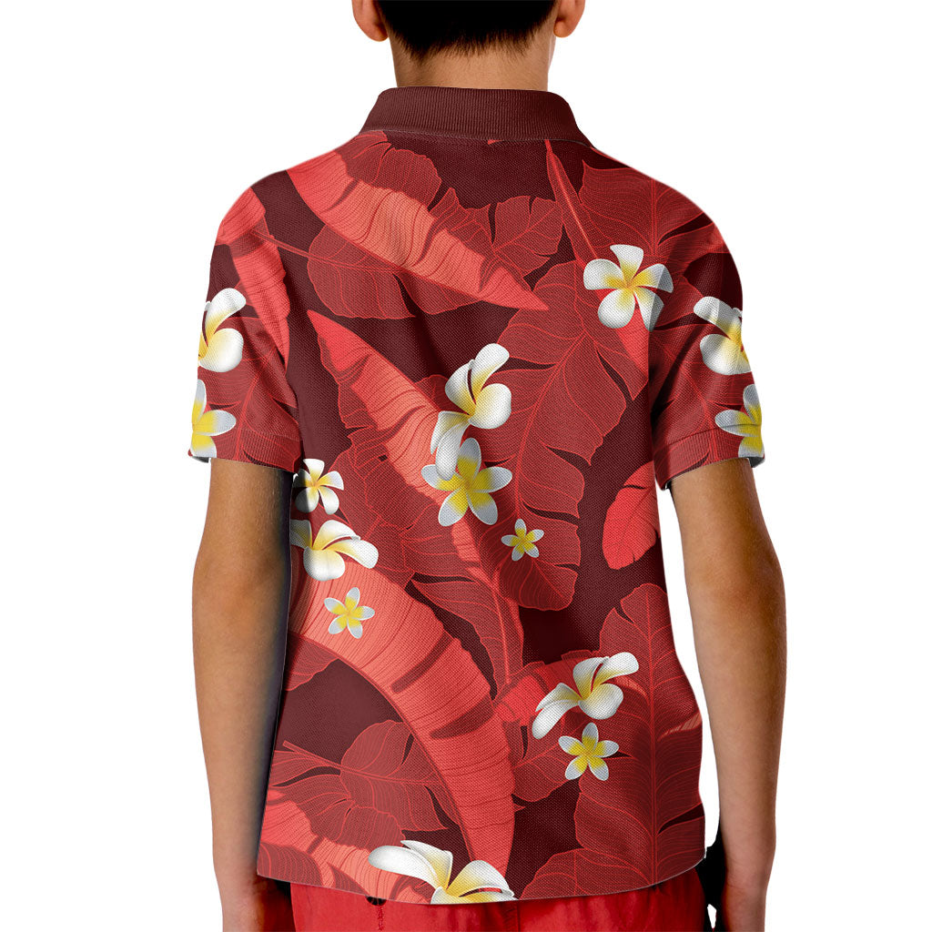 Red Banana Leaf Hawaii Kid Polo Shirt Lau Maia Plumeria Tropical Summer Vibes