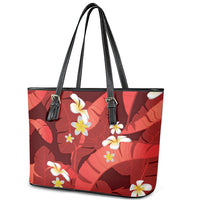 Red Banana Leaf Hawaii Leather Tote Bag Lau Maia Plumeria Tropical Summer Vibes
