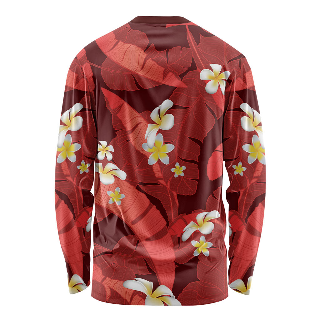 Red Banana Leaf Hawaii Long Sleeve Shirt Lau Maia Plumeria Tropical Summer Vibes