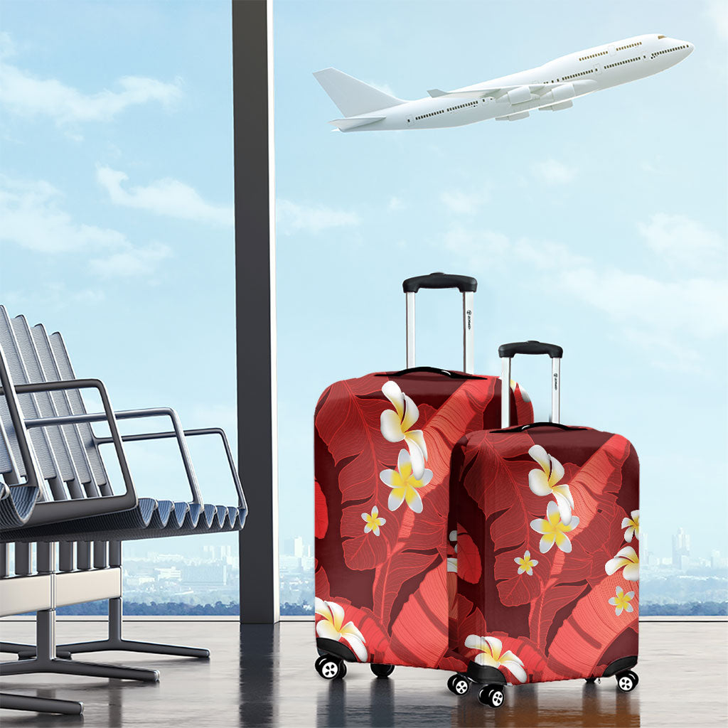Red Banana Leaf Hawaii Luggage Cover Lau Maia Plumeria Tropical Summer Vibes