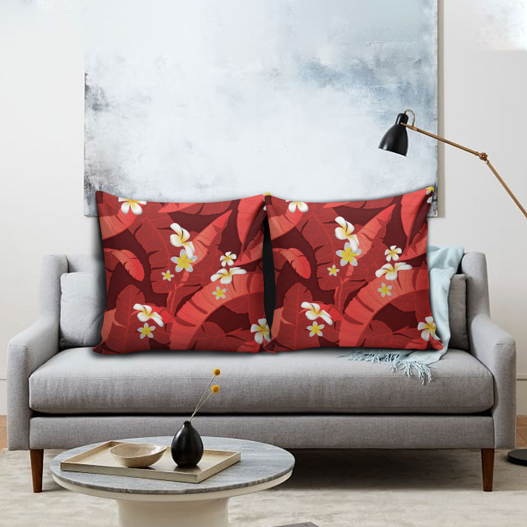 Red Banana Leaf Hawaii Pillow Cover Lau Maia Plumeria Tropical Summer Vibes