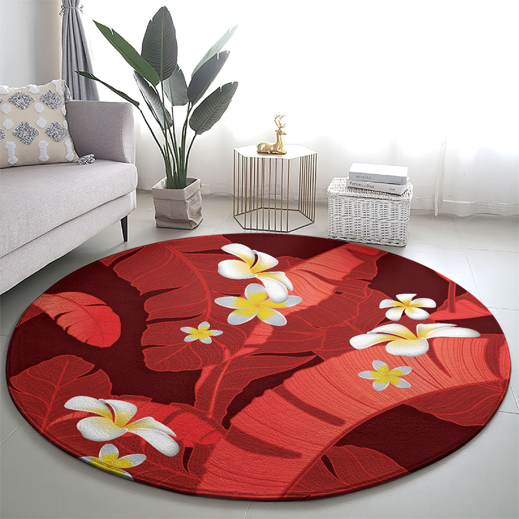 Red Banana Leaf Hawaii Round Carpet Lau Maia Plumeria Tropical Summer Vibes