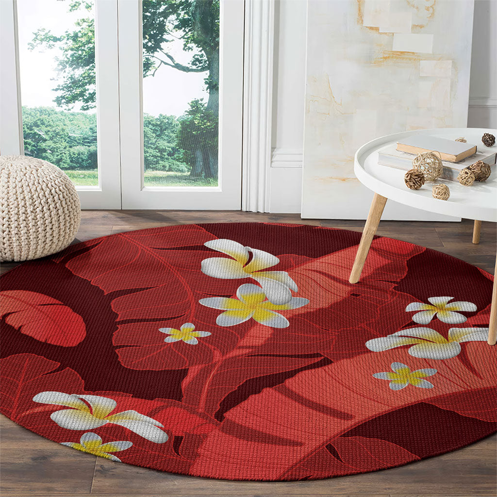 Red Banana Leaf Hawaii Round Carpet Lau Maia Plumeria Tropical Summer Vibes