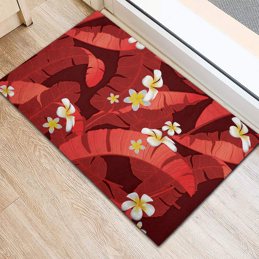Red Banana Leaf Hawaii Rubber Doormat Lau Maia Plumeria Tropical Summer Vibes