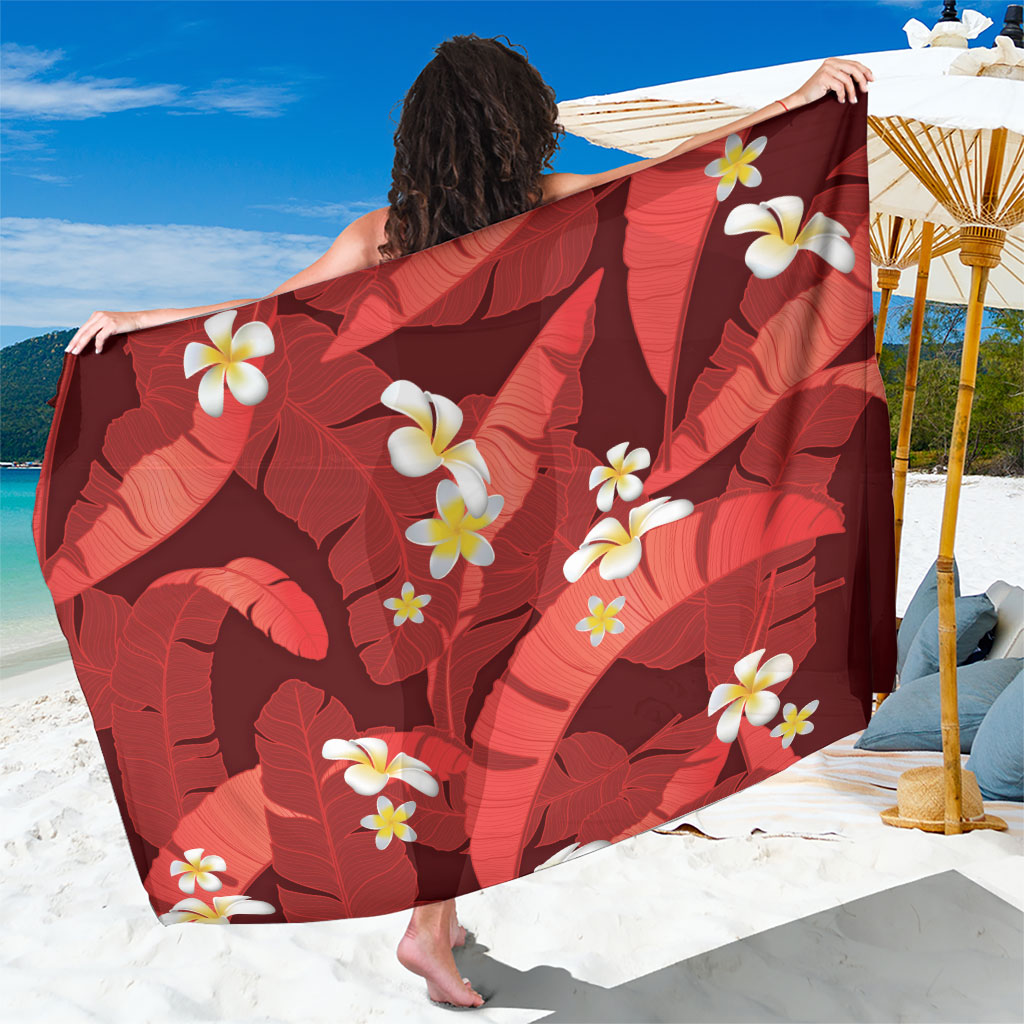 Red Banana Leaf Hawaii Sarong Lau Maia Plumeria Tropical Summer Vibes