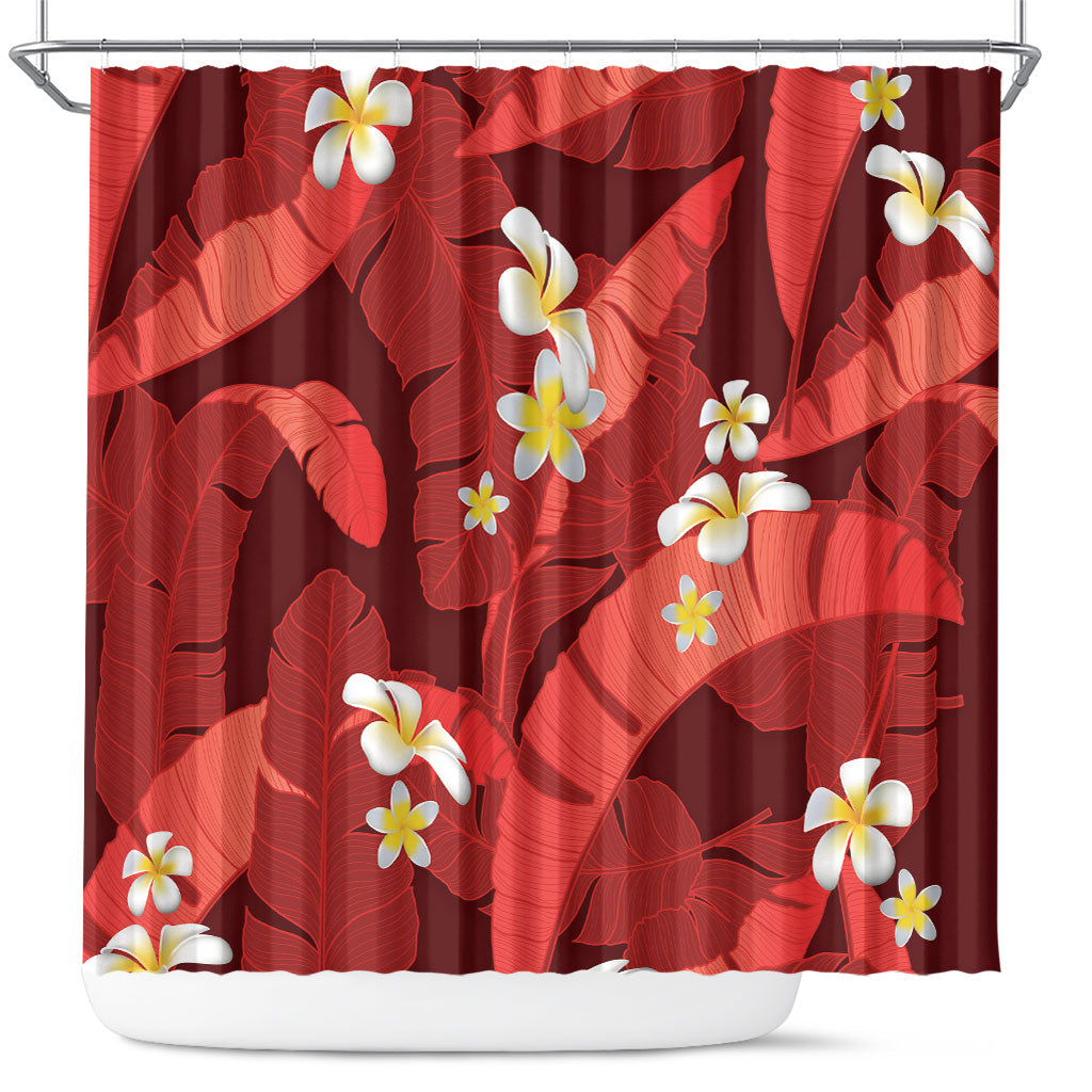 Red Banana Leaf Hawaii Shower Curtain Lau Maia Plumeria Tropical Summer Vibes