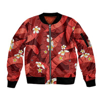 Red Banana Leaf Hawaii Sleeve Zip Bomber Jacket Lau Maia Plumeria Tropical Summer Vibes