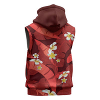 Red Banana Leaf Hawaii Sleeveless Hoodie Lau Maia Plumeria Tropical Summer Vibes