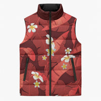 Red Banana Leaf Hawaii Sleeveless Puffer Jacket Lau Maia Plumeria Tropical Summer Vibes