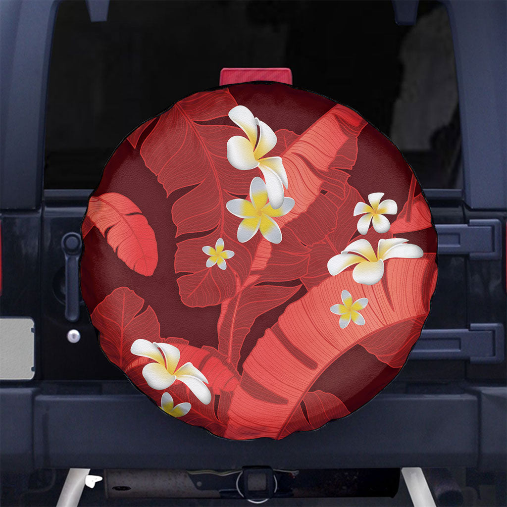 Red Banana Leaf Hawaii Spare Tire Cover Lau Maia Plumeria Tropical Summer Vibes