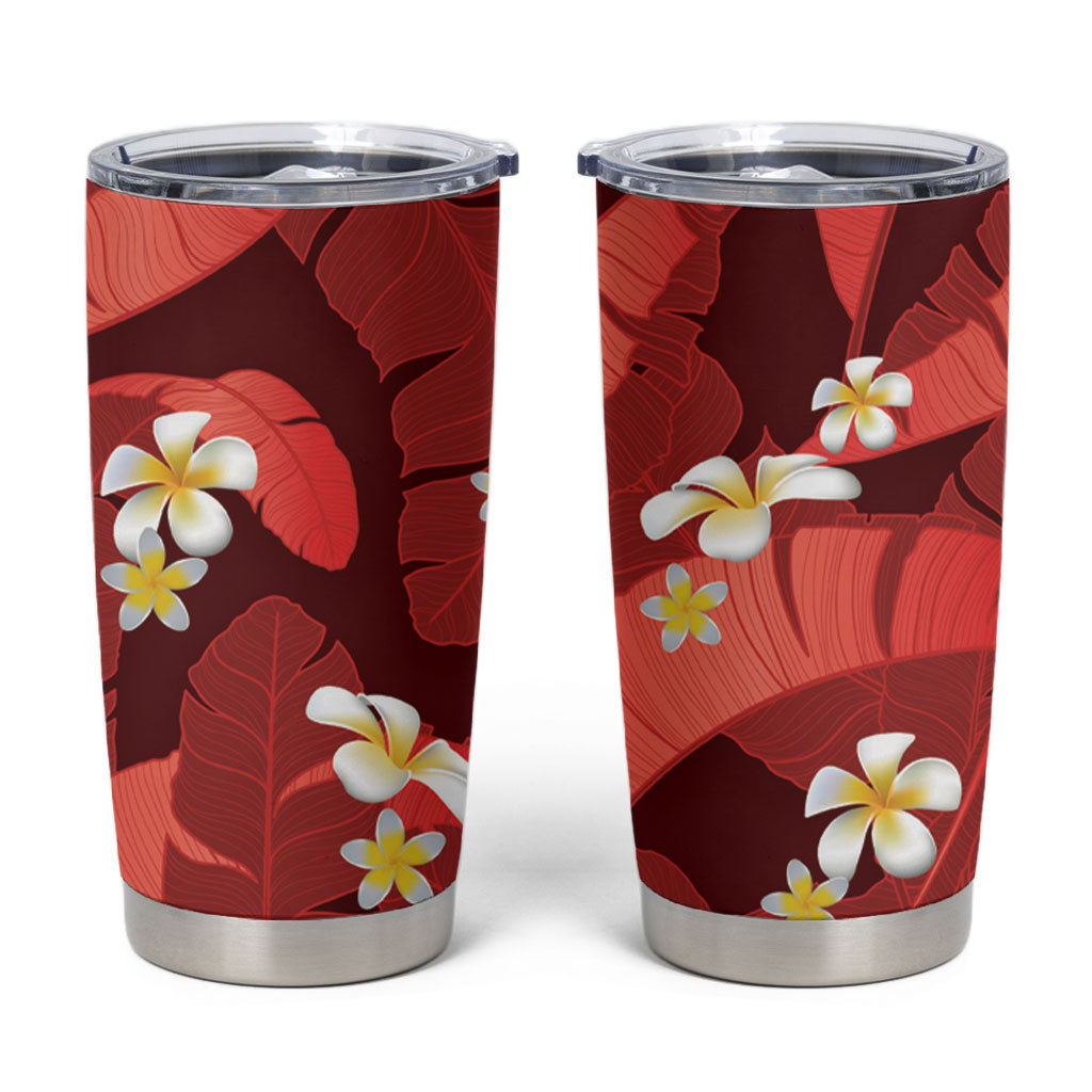 Red Banana Leaf Hawaii Tumbler Cup Lau Maia Plumeria Tropical Summer Vibes