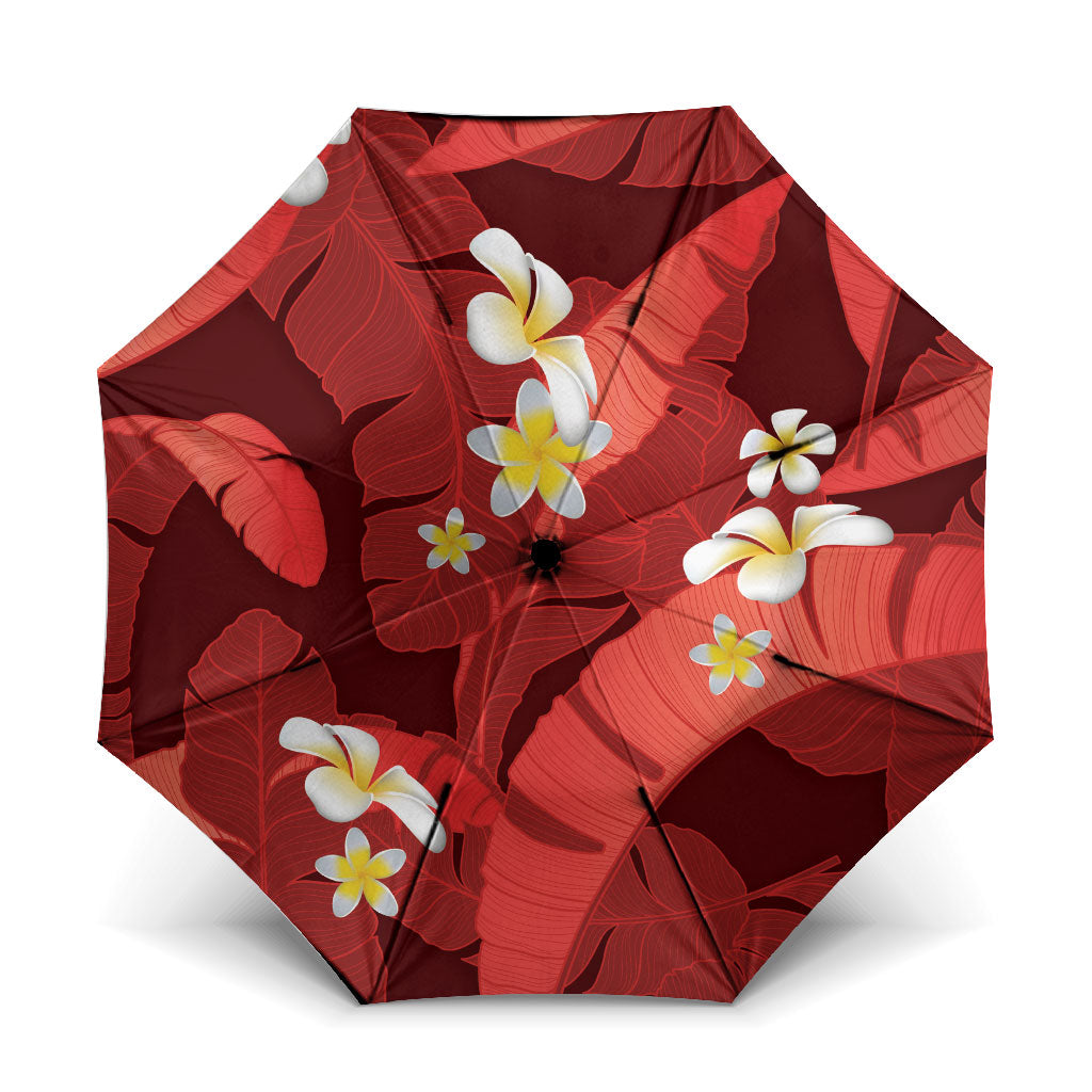 Red Banana Leaf Hawaii Umbrella Lau Maia Plumeria Tropical Summer Vibes