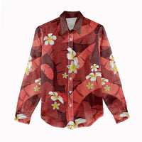 Red Banana Leaf Hawaii Women Casual Shirt Lau Maia Plumeria Tropical Summer Vibes
