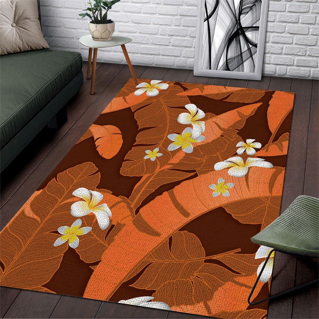 Orange Banana Leaf Hawaii Area Rug Lau Maia Plumeria Tropical Summer Vibes