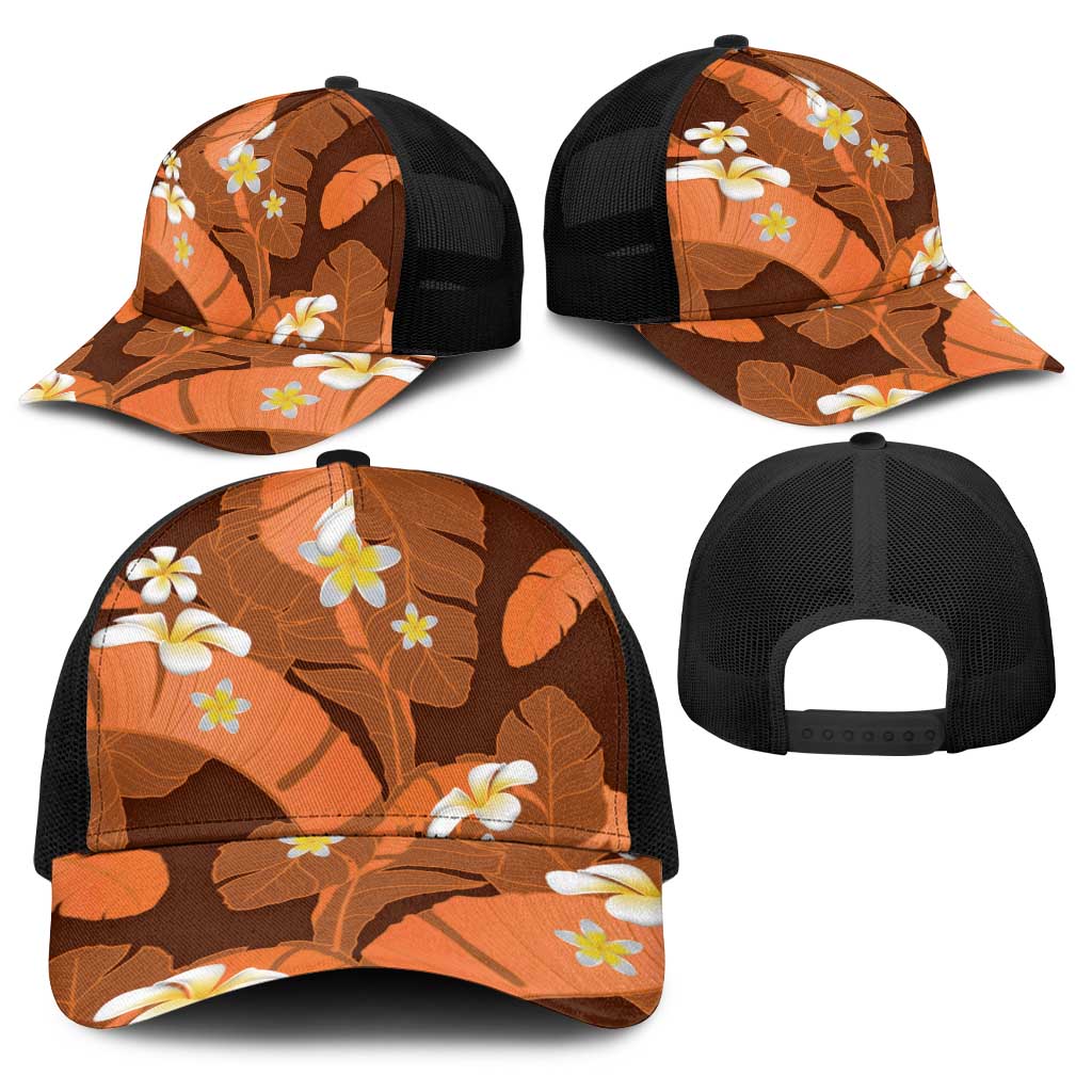 Orange Banana Leaf Hawaii Baseball Net Cap Lau Maia Plumeria Tropical Summer Vibes