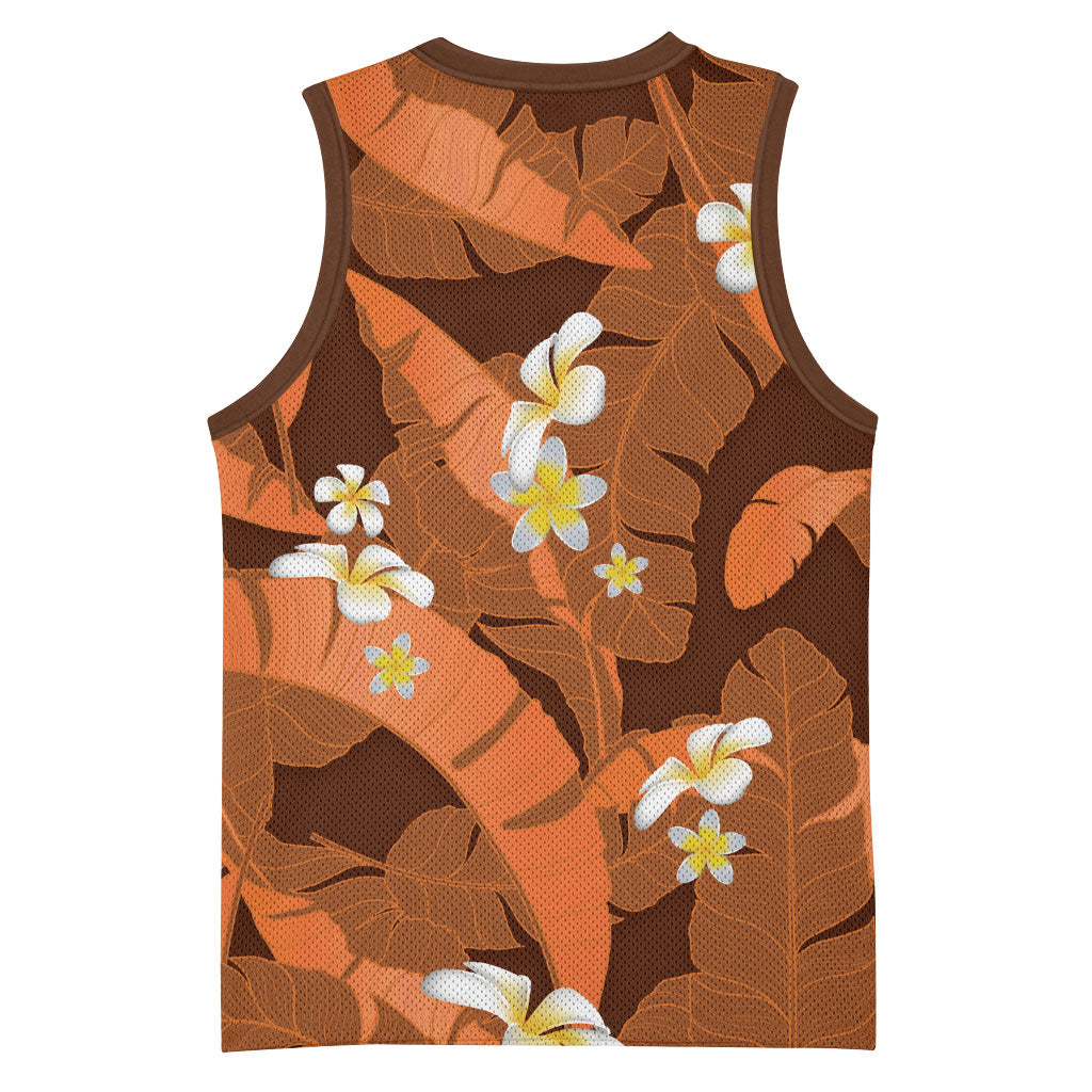 Orange Banana Leaf Hawaii Basketball Jersey Lau Maia Plumeria Tropical Summer Vibes