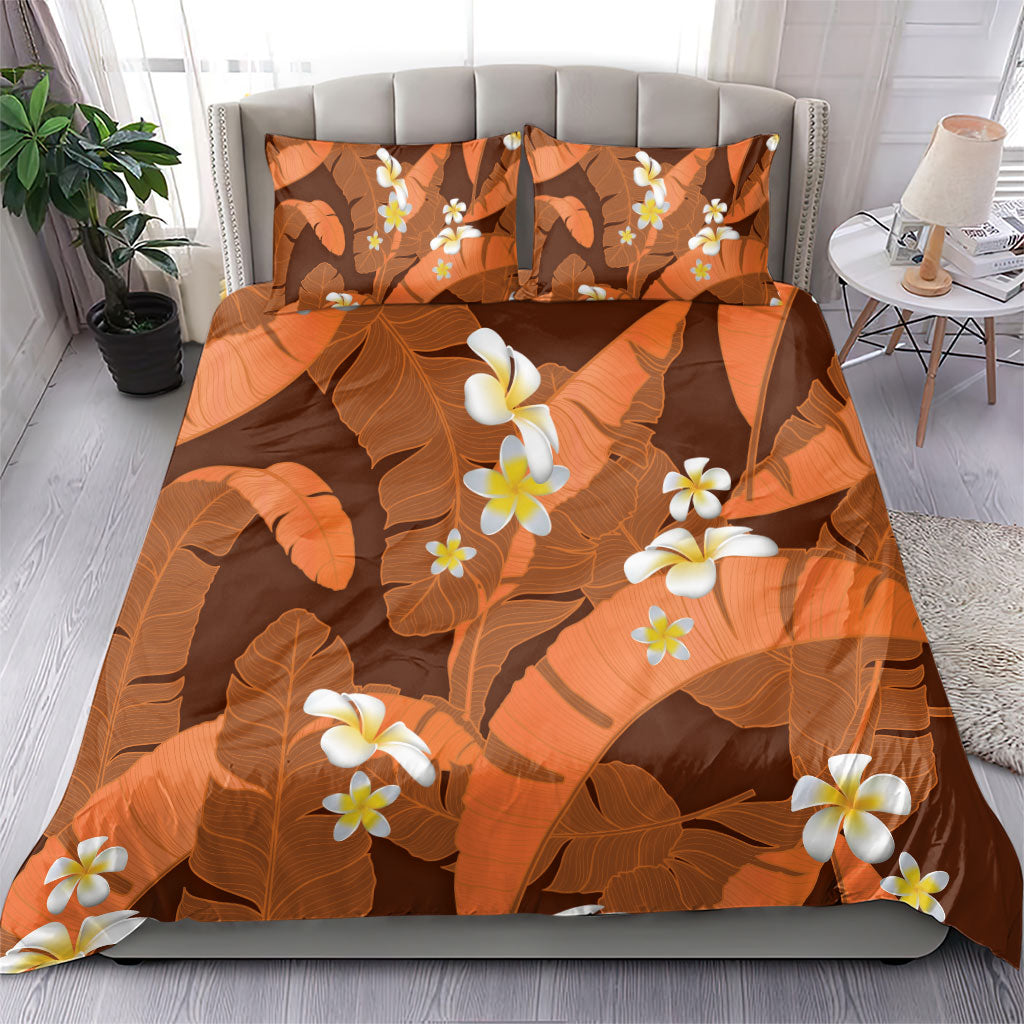 Orange Banana Leaf Hawaii Bedding Set Lau Maia Plumeria Tropical Summer Vibes