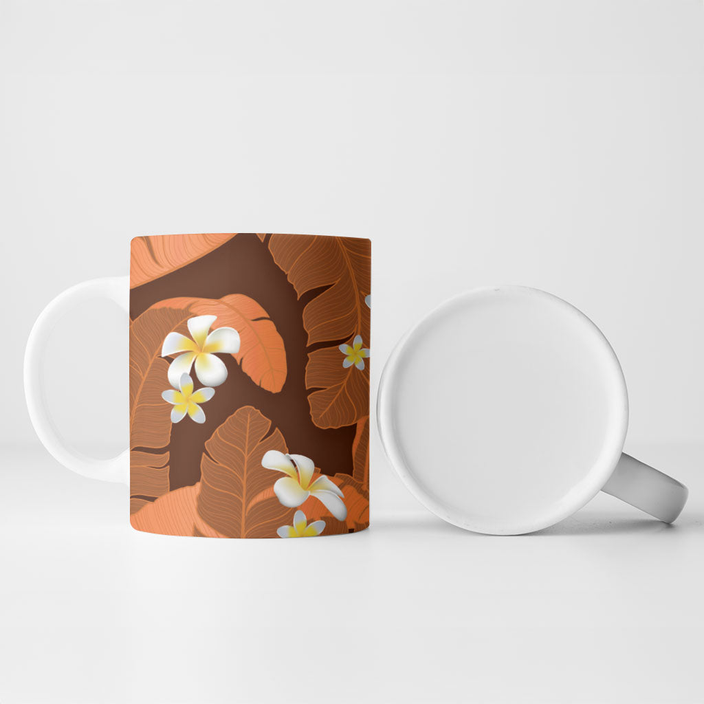 Orange Banana Leaf Hawaii Ceramic Mug Lau Maia Plumeria Tropical Summer Vibes