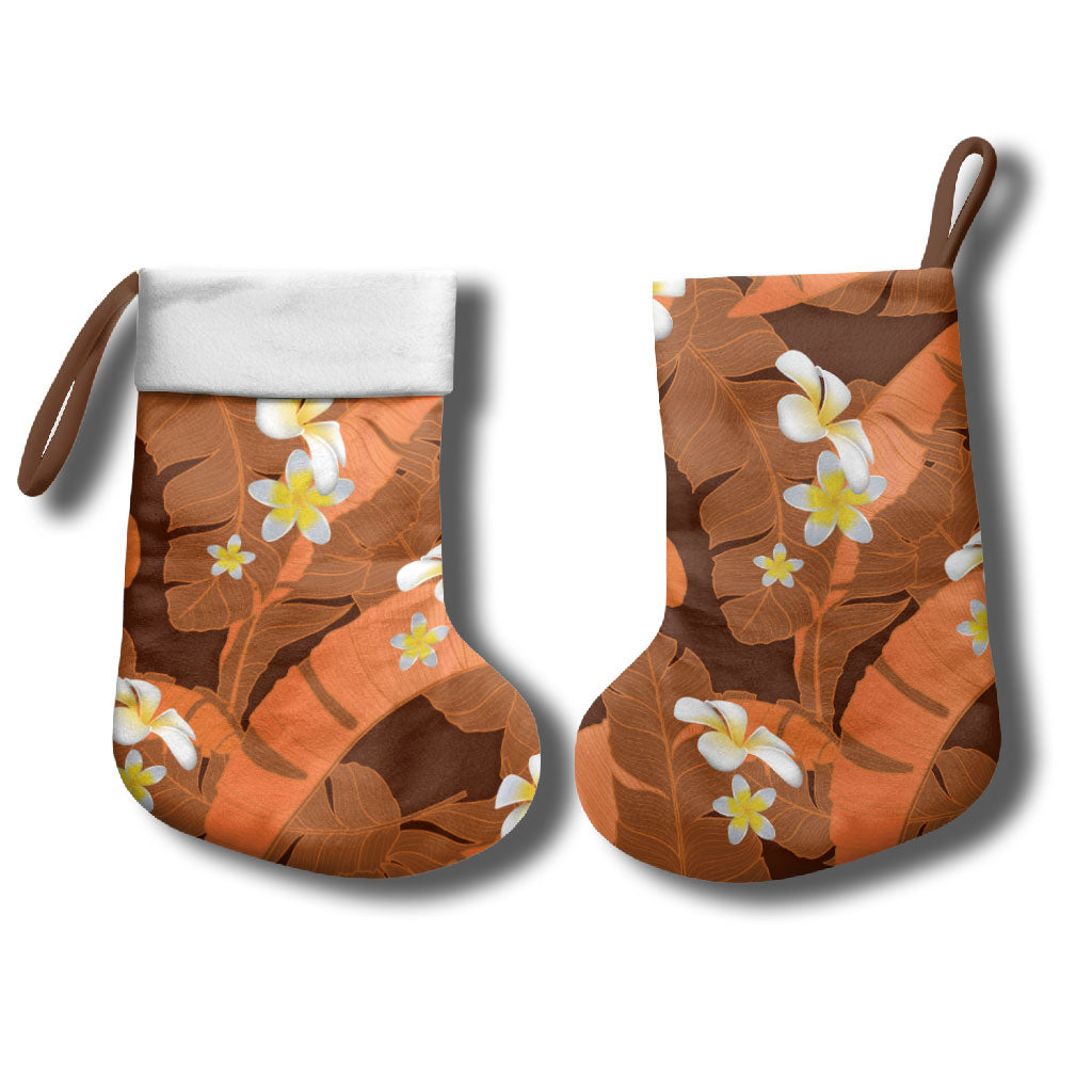 Orange Banana Leaf Hawaii Christmas Stocking Lau Maia Plumeria Tropical Summer Vibes