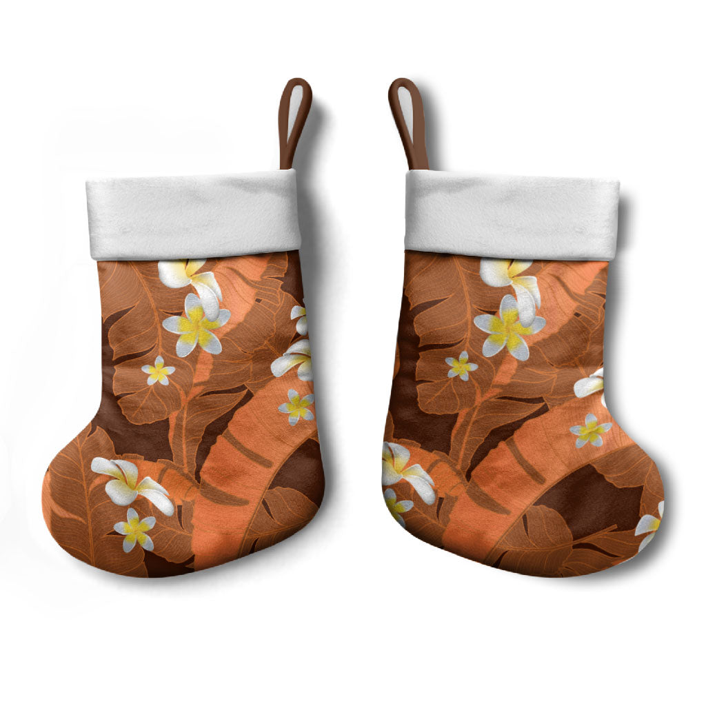 Orange Banana Leaf Hawaii Christmas Stocking Lau Maia Plumeria Tropical Summer Vibes