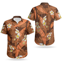 Orange Banana Leaf Hawaii Couples Matching Summer Maxi Dress and Hawaiian Shirt Lau Maia Plumeria Tropical Summer Vibes