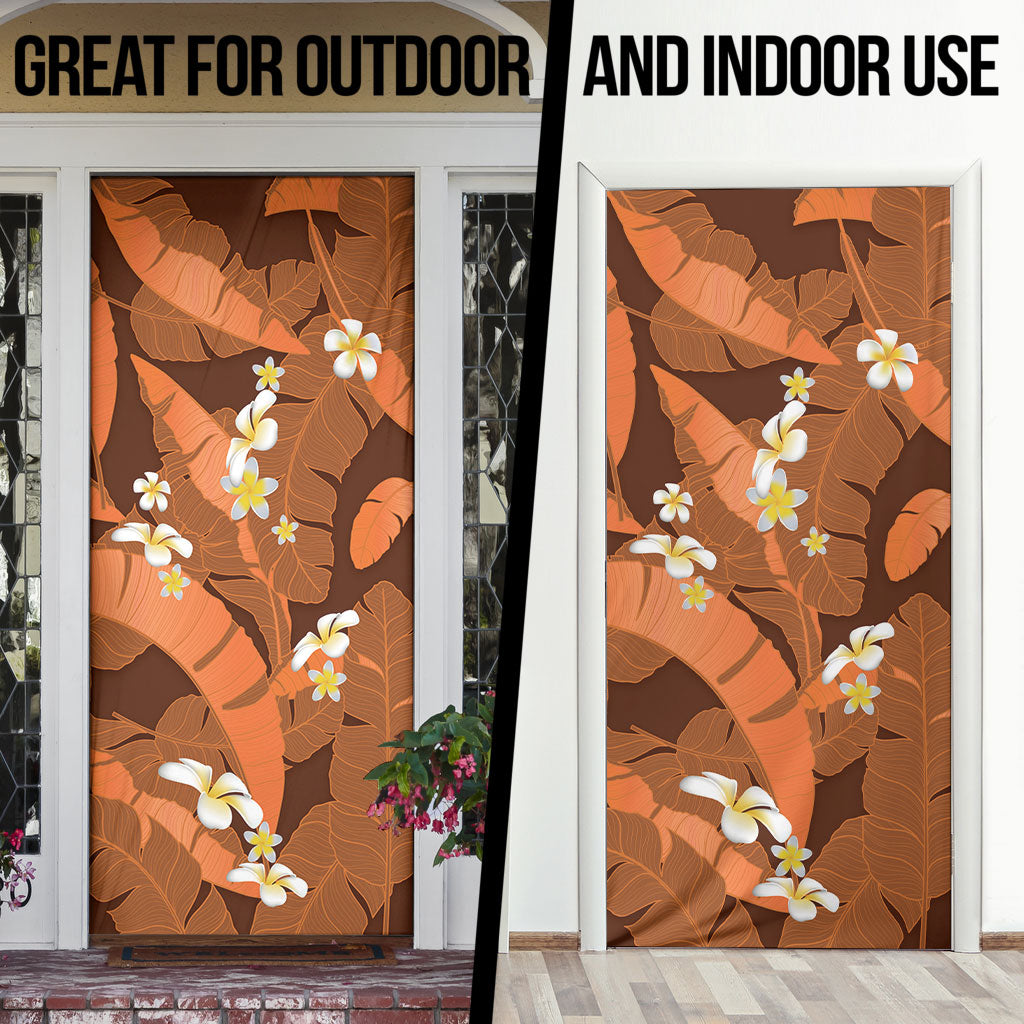 Orange Banana Leaf Hawaii Door Cover Lau Maia Plumeria Tropical Summer Vibes