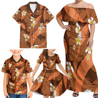 Orange Banana Leaf Hawaii Family Matching Off Shoulder Maxi Dress and Hawaiian Shirt Lau Maia Plumeria Tropical Summer Vibes