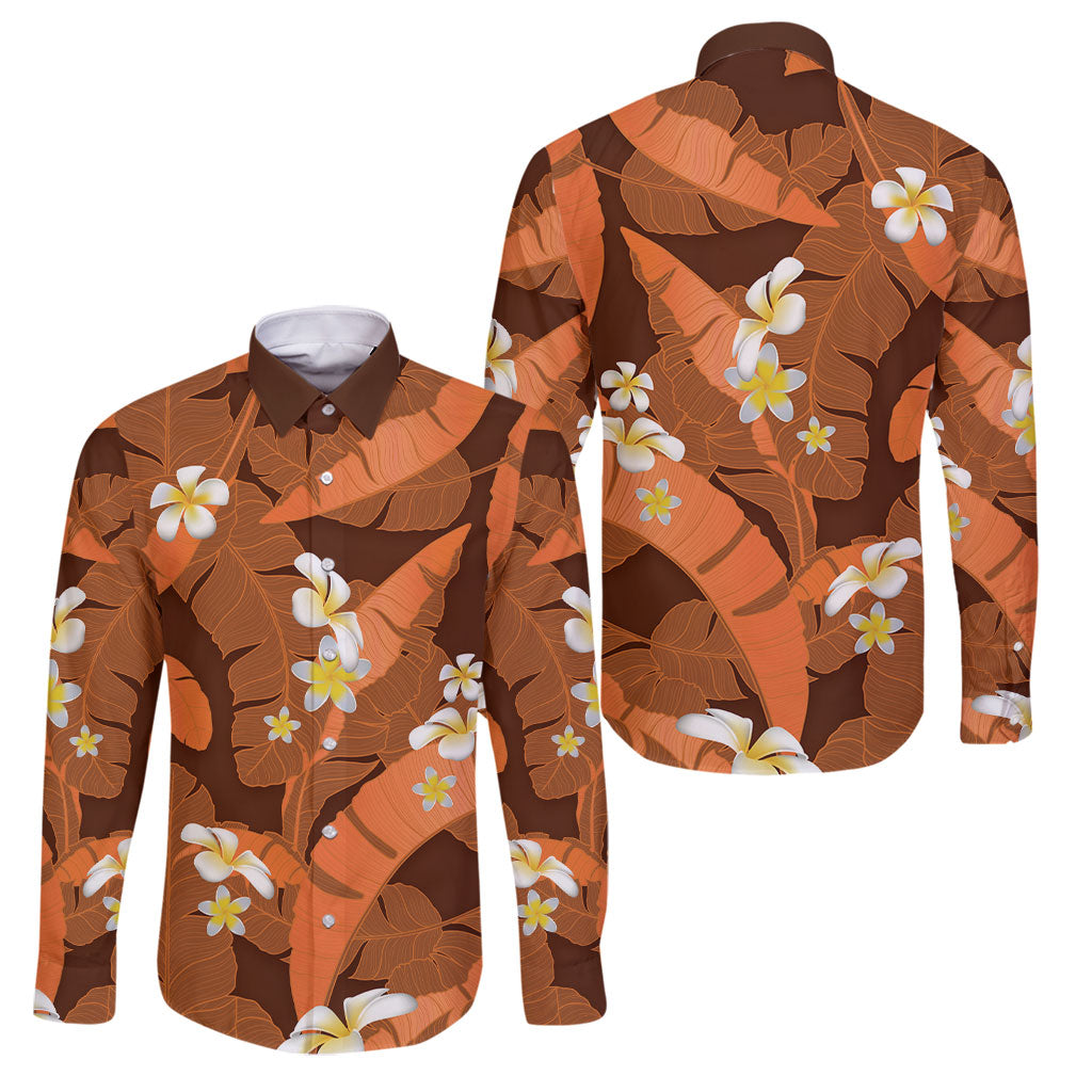 Orange Banana Leaf Hawaii Family Matching Off Shoulder Maxi Dress and Hawaiian Shirt Lau Maia Plumeria Tropical Summer Vibes