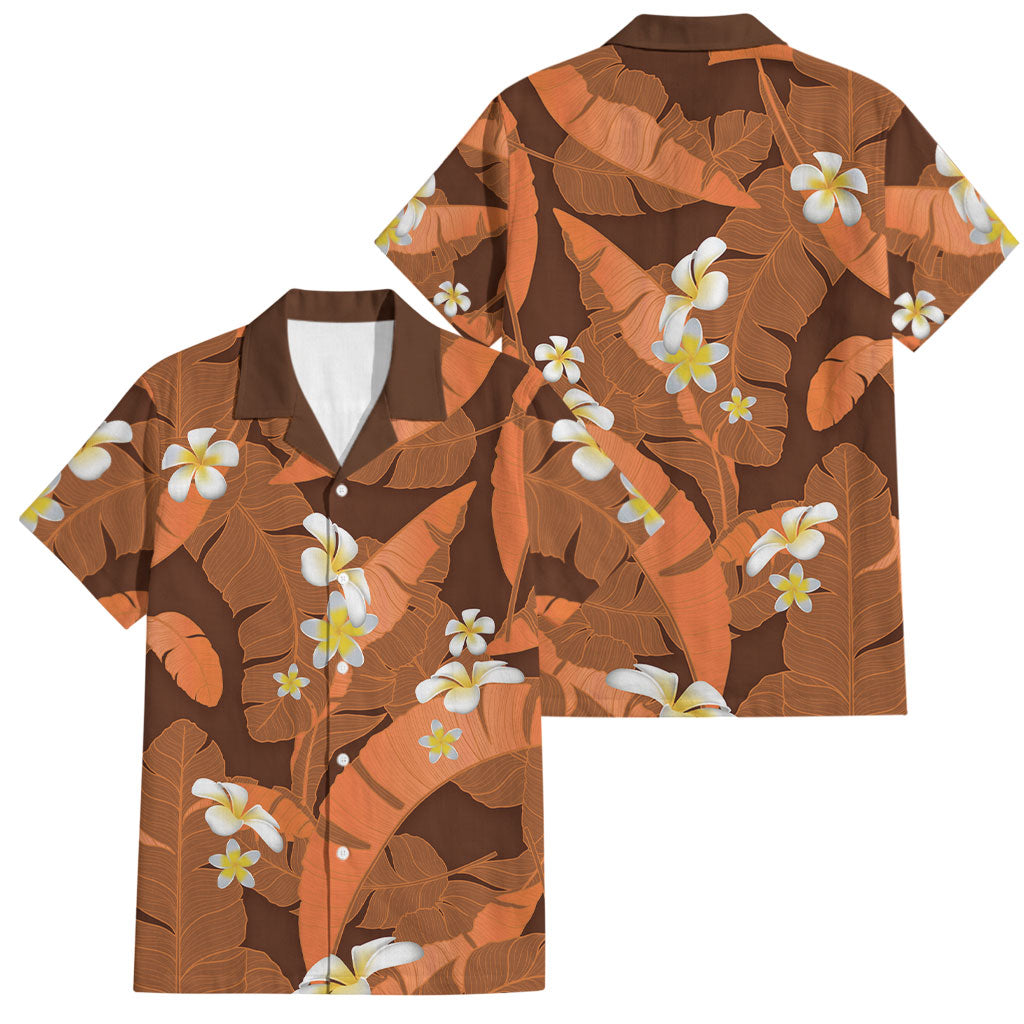 Orange Banana Leaf Hawaii Family Matching Off Shoulder Short Dress and Hawaiian Shirt Lau Maia Plumeria Tropical Summer Vibes
