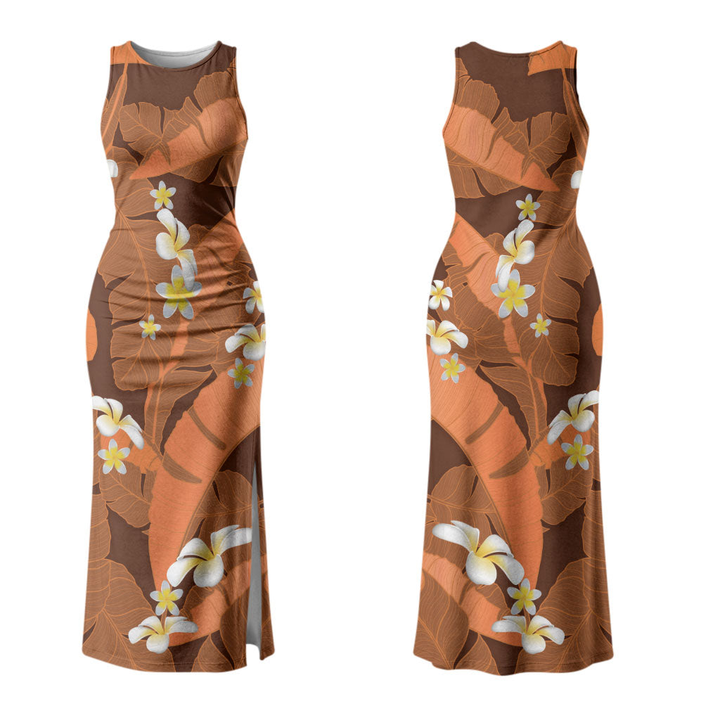 Orange Banana Leaf Hawaii Family Matching Tank Maxi Dress and Hawaiian Shirt Lau Maia Plumeria Tropical Summer Vibes