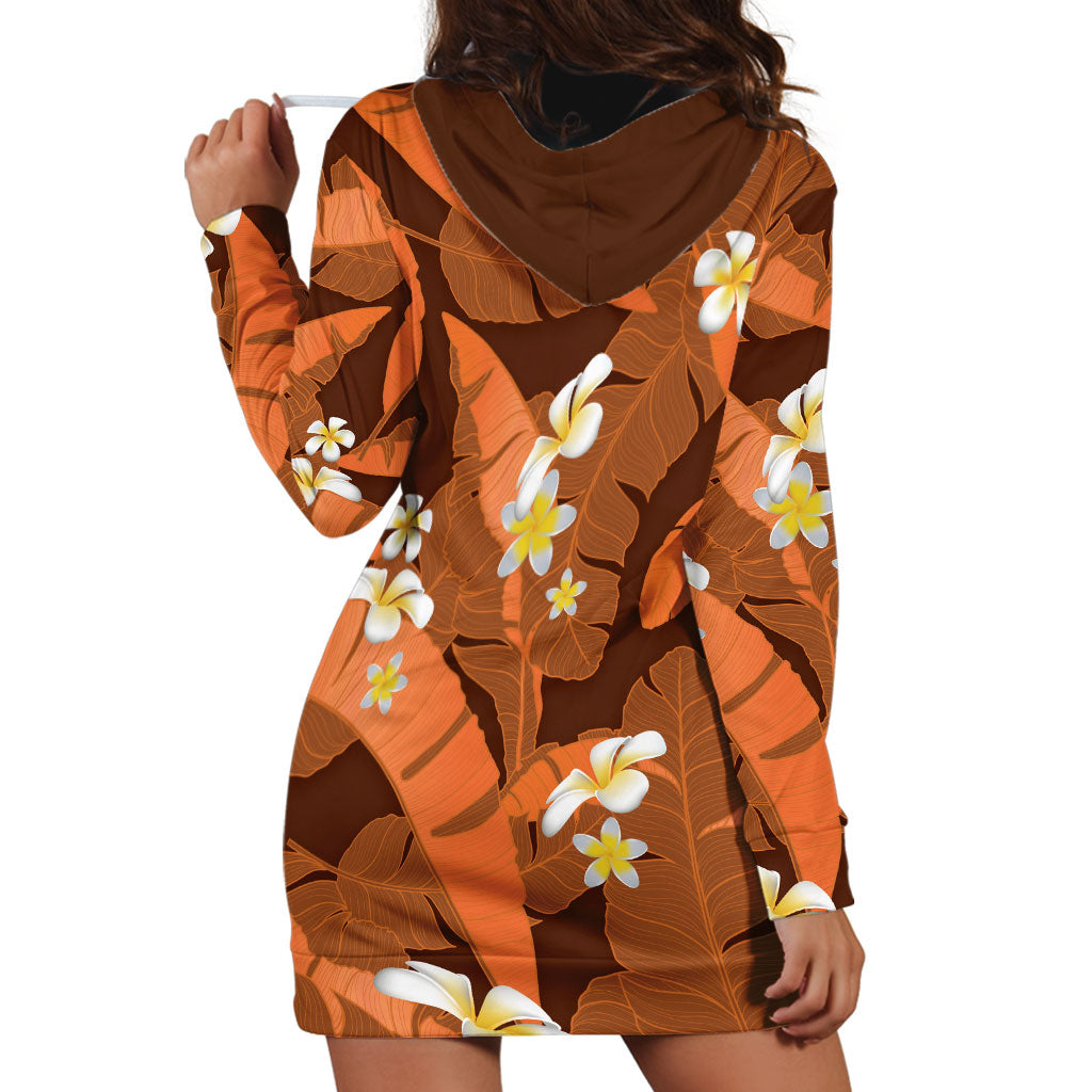 Orange Banana Leaf Hawaii Hoodie Dress Lau Maia Plumeria Tropical Summer Vibes