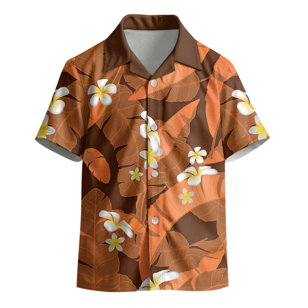 Orange Banana Leaf Hawaii Kid Hawaiian Shirt Lau Maia Plumeria Tropical Summer Vibes