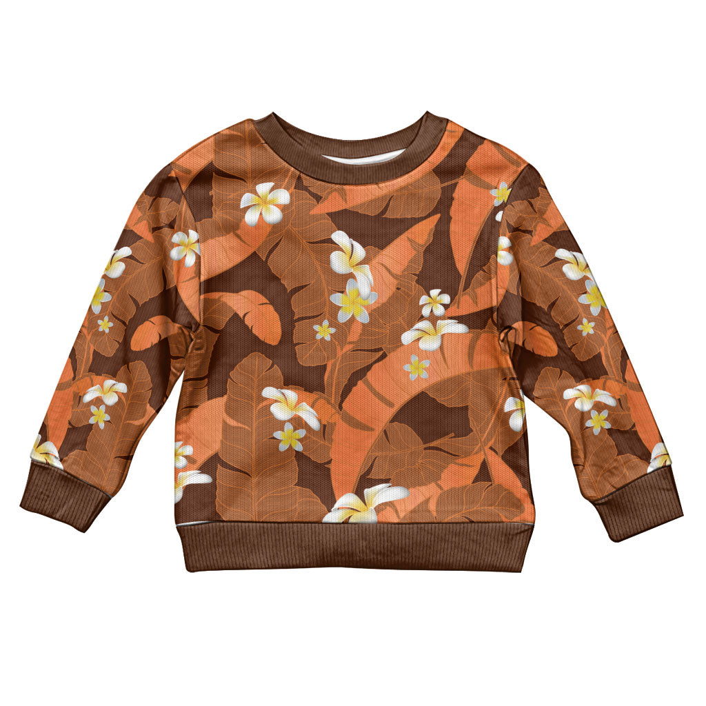 Orange Banana Leaf Hawaii Kid Ugly Christmas Sweater Lau Maia Plumeria Tropical Summer Vibes