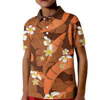 Orange Banana Leaf Hawaii Kid Polo Shirt Lau Maia Plumeria Tropical Summer Vibes