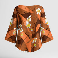 Orange Banana Leaf Hawaii Kimono Sleeve Blouse Lau Maia Plumeria Tropical Summer Vibes